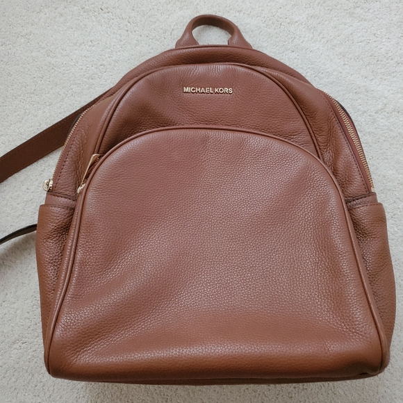 Michael Kors Brown Abbey Pebbled Leather Backpack - Picture 2 of 16